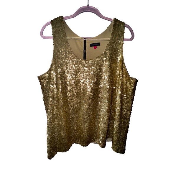 Vince Camuto Large Gold Sequin Party Tank Top Sparkles Glamour Retro Bling Y2K - Picture 1 of 6